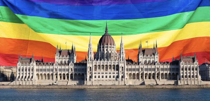 Hungarian Parliament Building with LGBTI Flag