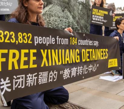 Une manifestation pour libérer les ouïghoure du Xinjiang