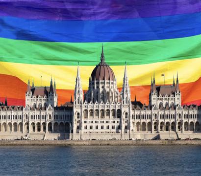 Hungarian Parliament Building with LGBTI Flag